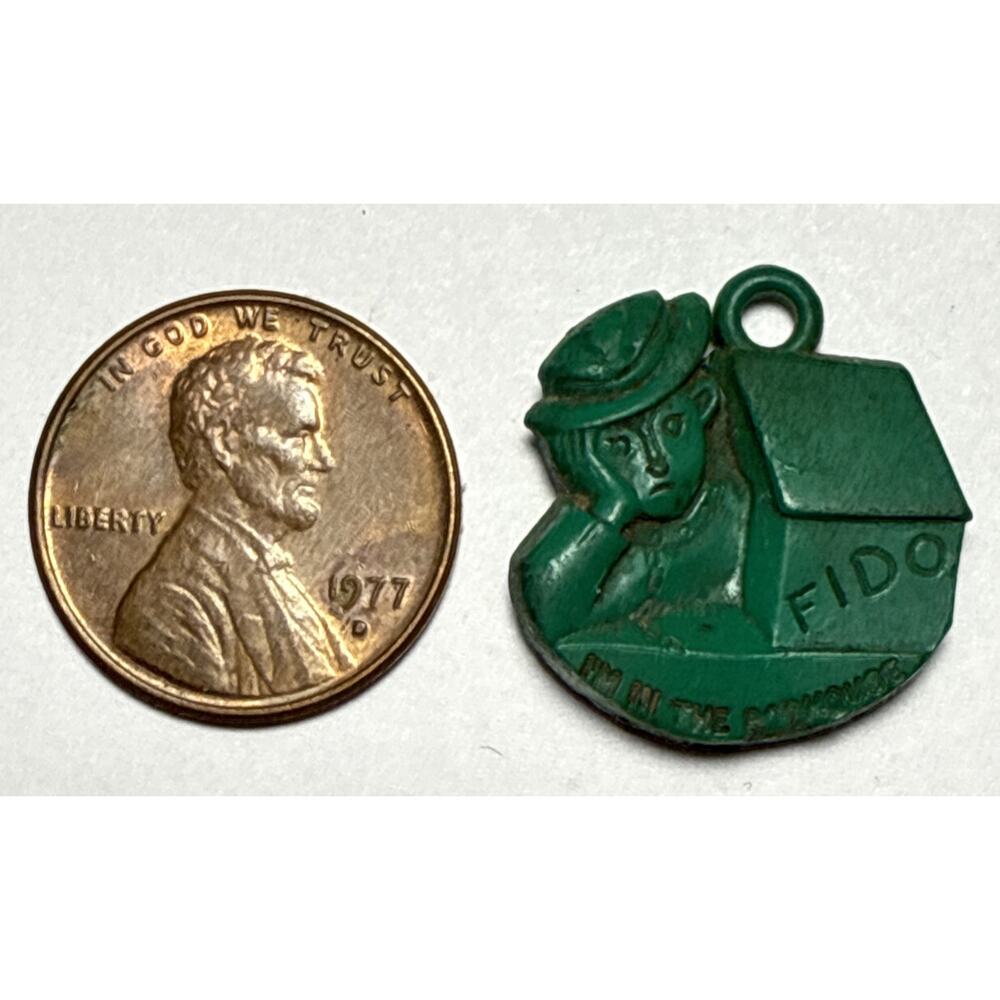 Vintage Cracker Jack "I'm In The Dog‎ House" Green Charm 1G